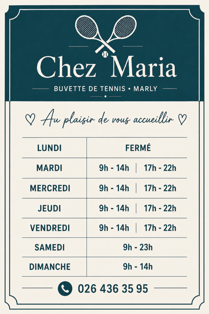 horaires chez Maria